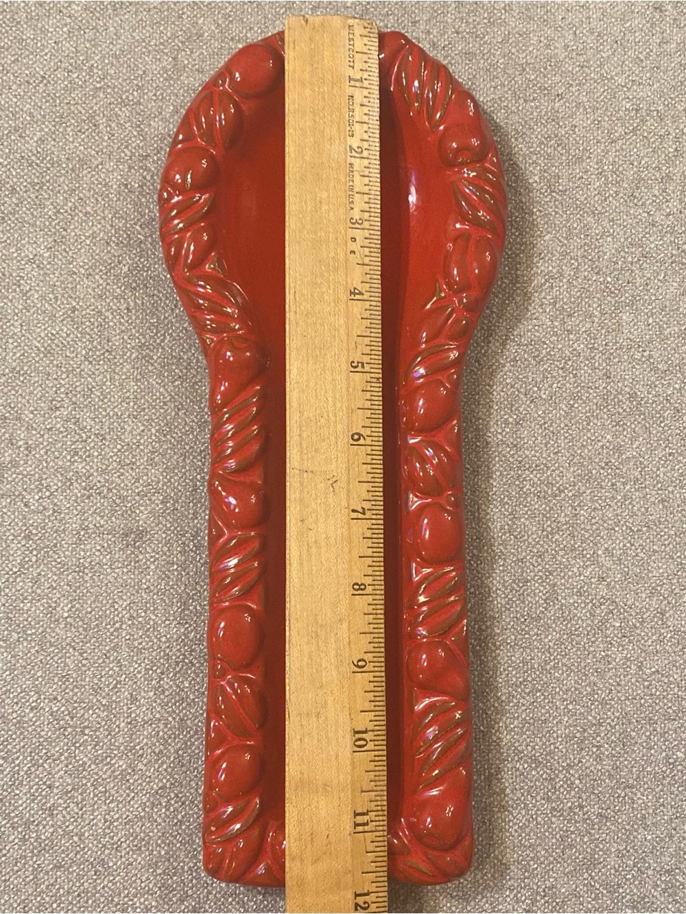 VTG 80s Mamma Ro Italian Red Relief Design Stoneware Large Spoon Ladle Rest 12” - Picture 5 of 5